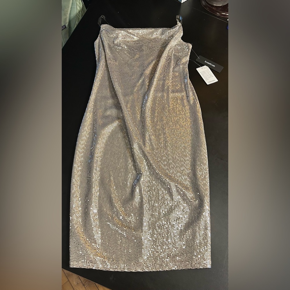 BEBE Cow neck line sequin dress